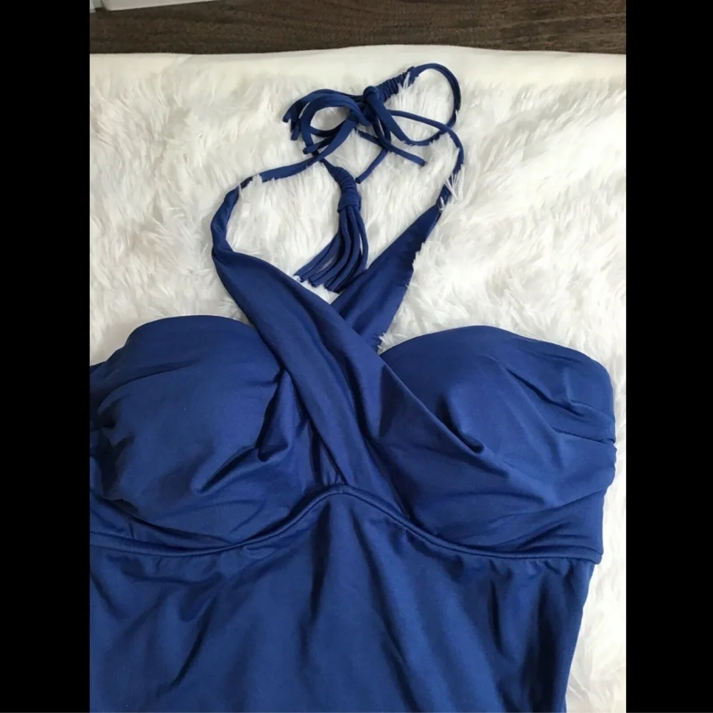 NWT Seafolly Wrap-Front Sweetheart Maillot Swimsuit Blue‎ [SZ 10 C/D CUP US]